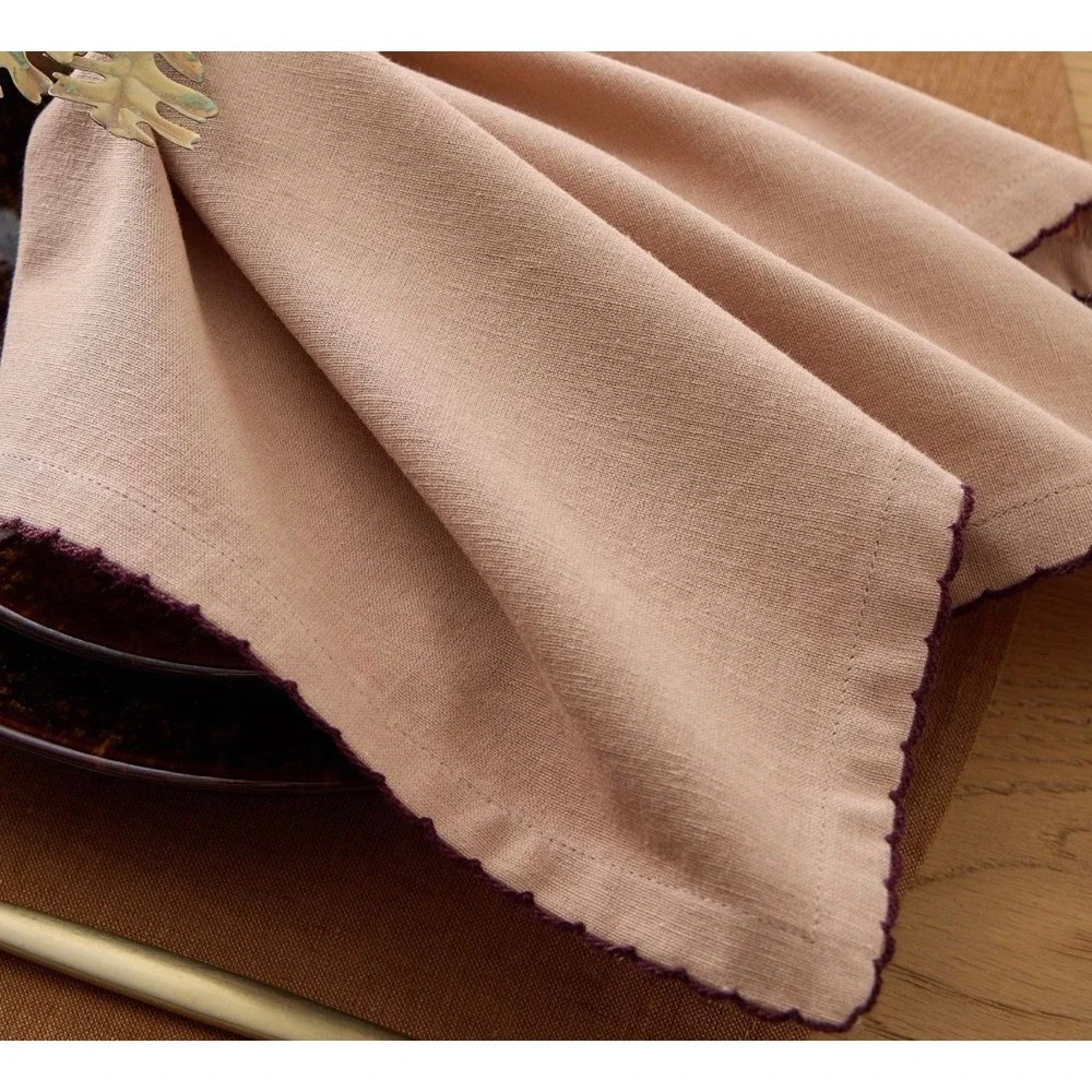 West Elm Napkins, Set of 16, Blake Floral & Picot Edge Burgundy NWT, Retail $176